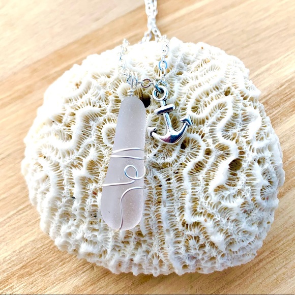 Lavender Anchor Seaglass Necklace - Picture 5 of 6
